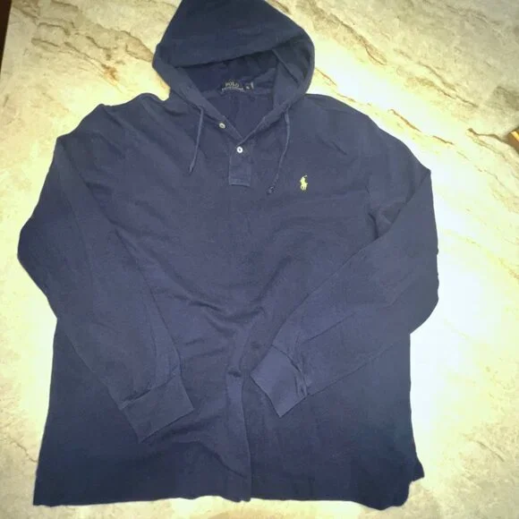 Polo Ralph Lauren Hoodie Men's LARGE Navy Lightweight Cotton Pullover Hoodie - Picture 7 of 9